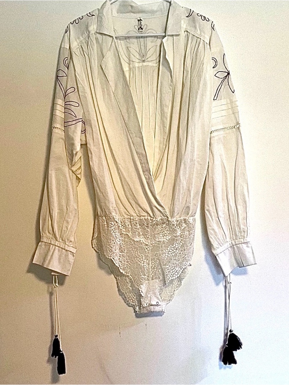 Free People Embroidered Bodysuit Blouse